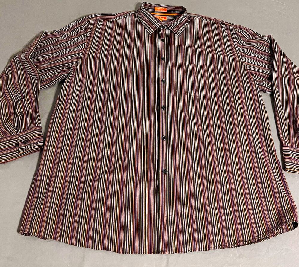 Faconnable Jeans Mens XXL Striped Cotton Shirt Long Sleeve Button Up France